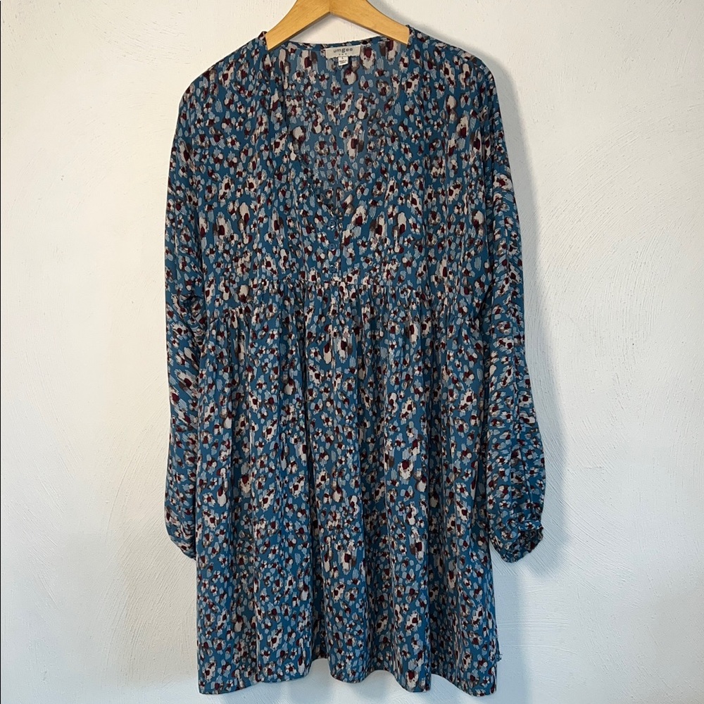 Umgee Baby Doll Midi Patterned Dress with Pockets.